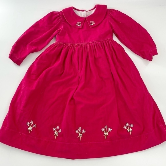 Strasburg Other - Hot Pink Strasburg Corduroy Children Girl’s 3/4 Sleeve Floral Appliqué Dress 5